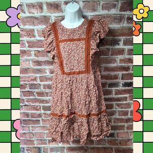 Madewell Dress S | Brown Floral Boho Short Sleeve Above Knee Coquette Indie